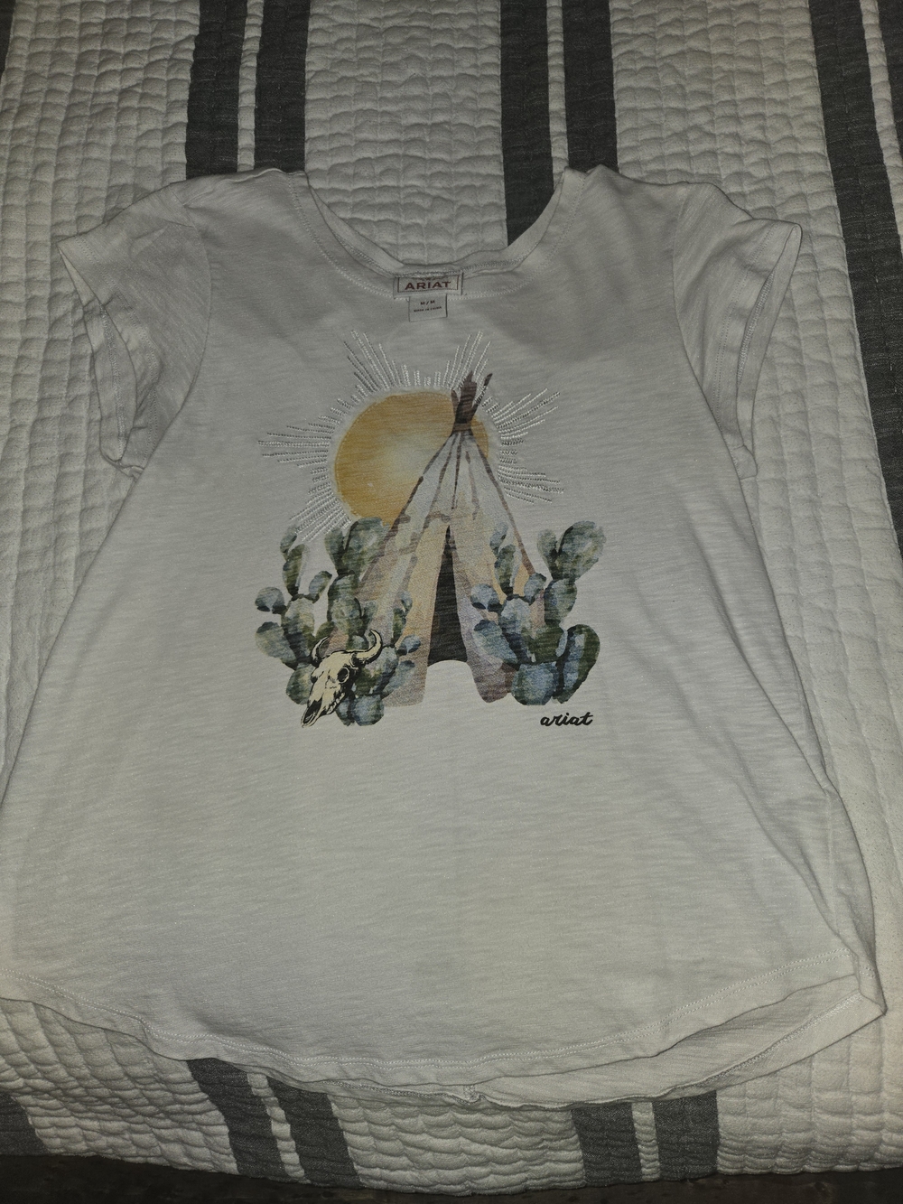 Ariat White Short-Sleeve Tee with Desert Teepee and Cactus Graphic